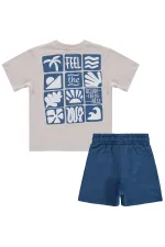 Erkek Çocuk Takım 2-5 Yaş Taş Rengi-Petrol - Paket