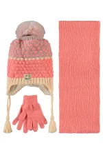 Ensemble écharpe, bonnet et gants pour fille de 6 à 9 ans, couleur saumon - Emballage