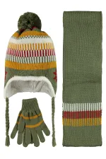 Ensemble écharpe, bonnet et gants pour garçon de 10 à 13 ans, vert - Emballage