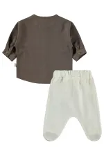 Baby Pajama Set 0-24 Months, Off-White/Dark Brown - Package