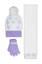 Kız Çocuk Atkı Bere Eldiven Setleri 2-5 Yaş Beyaz-Lila - Paket