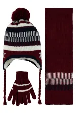 Ensemble écharpe, bonnet et gants pour garçon de 10 à 13 ans, bordeaux - Emballage