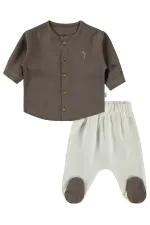 Baby Pajama Set 0-24 Months, Off-White/Dark Brown - Package