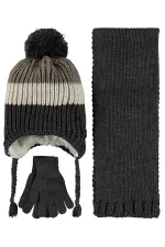 Boy Scarf, Beanie and Glove Sets for 6-9 Years Old Smoke - Package