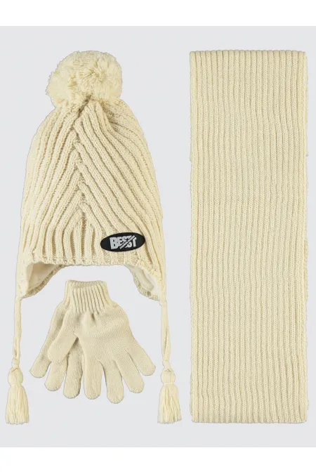 Ensemble écharpe, bonnet et gants pour garçon de 6 à 9 ans, blanc - Emballage