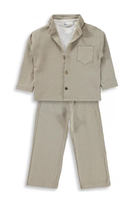 Erkek Çocuk Takım 2-5 Yaş Taş Rengi - Paket