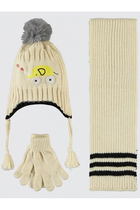Ensemble écharpe, bonnet et gants pour garçon de 6 à 9 ans, blanc - Emballage