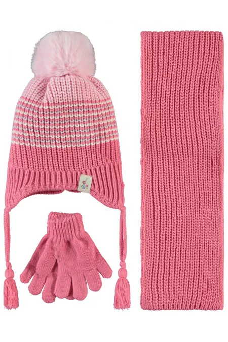 Ensemble écharpe, bonnet et gants pour fille de 2 à 5 ans, rose foncé - Emballage