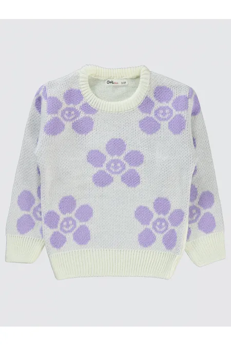 Pull pour fille de 2 à 5 ans, écru-lilas - Emballage