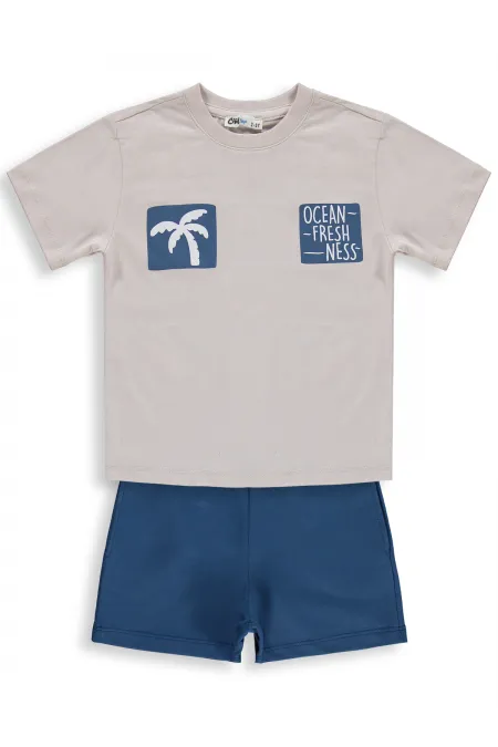 Erkek Çocuk Takım 2-5 Yaş Taş Rengi-Petrol - Paket