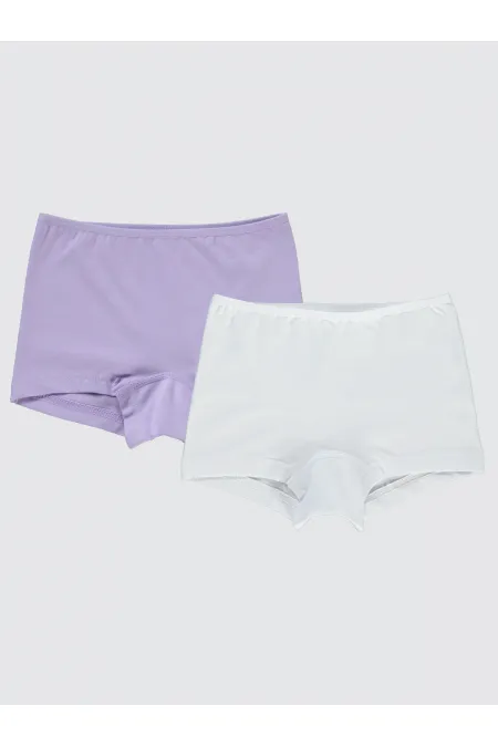 Kız Çocuk Boxer 2-9 Yaş Beyaz-Lila - Paket