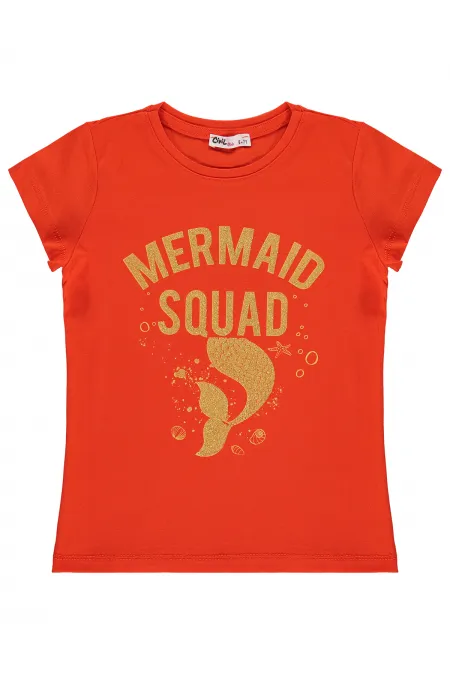T-shirt fille, 6-9 ans, orange foncé - Lot