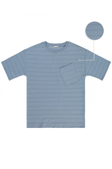 T-shirt garçon, 6-9 ans, bleu indigo clair - Lot