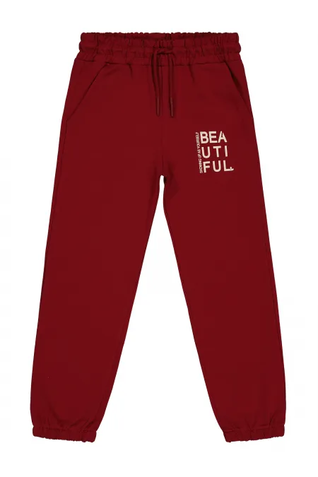 Girl's Tracksuit Bottoms 6-9 Years Old Dark Burgundy - Pack