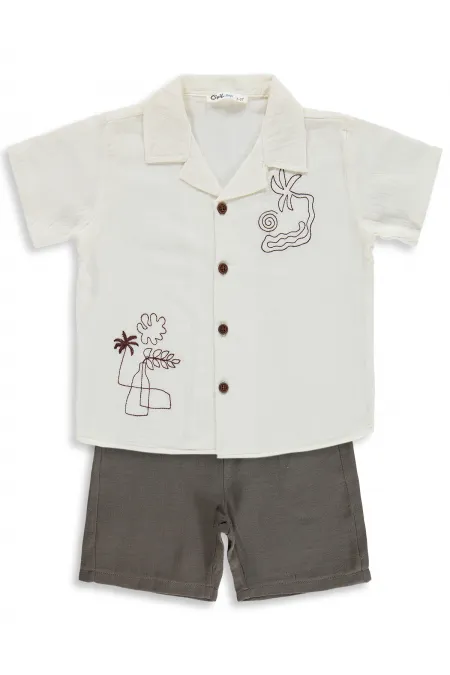 Erkek Çocuk Takım 2-5 Yaş Ekru-Kahve - Paket