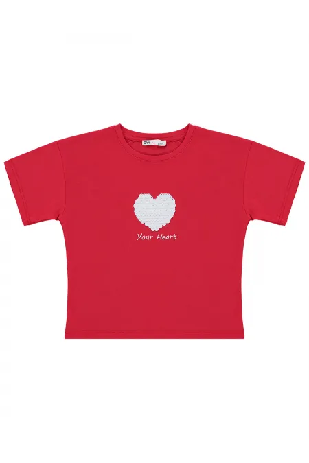 Kız Çocuk Tişört 6-9 Yaş Kırmızı - Paket