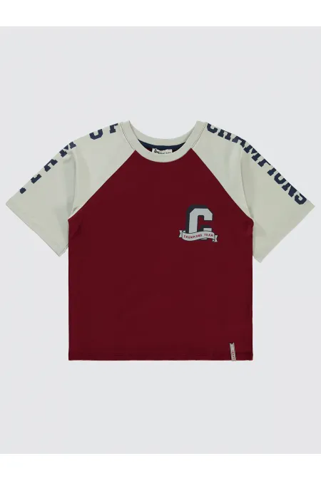 T-shirt garçon 6-9 ans, rouge bordeaux - Emballage