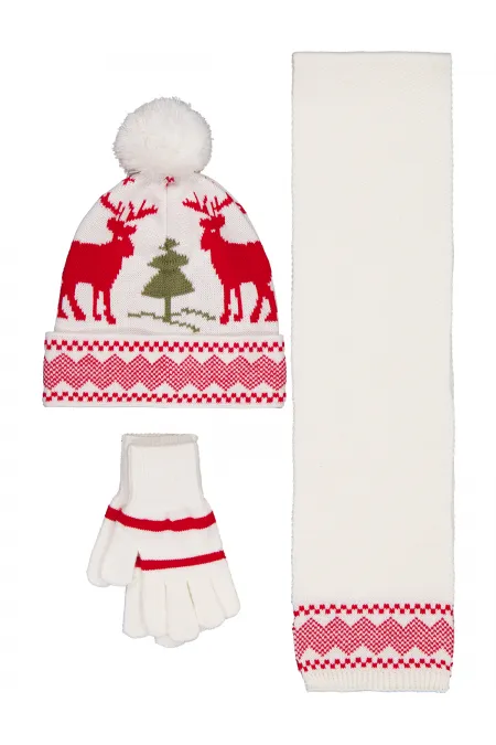 Ensemble écharpe, bonnet et gants pour fille de 6 à 9 ans, écru - Emballage