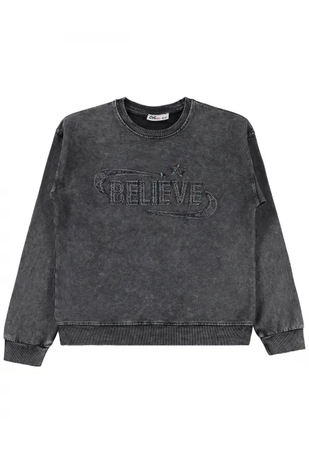 Sweat-shirt pour fille, 10-13 ans, anthracite - Emballage