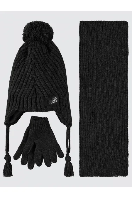 Ensemble écharpe, bonnet et gants pour garçon de 6 à 9 ans, couleur fumée - Emballage