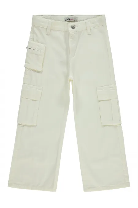 Pantalon fille 10-13 ans blanc cassé - Lot