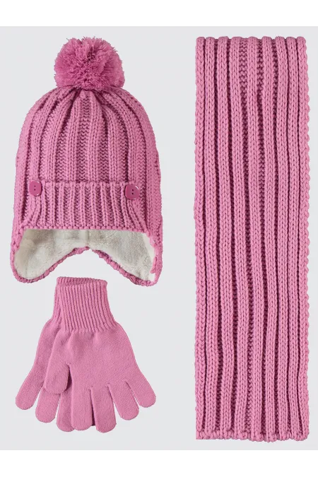 Ensemble écharpe, bonnet et gants rose pour fille de 10 à 13 ans - Emballage