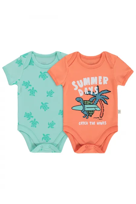 Body bébé à boutons-pression 0-24 mois Corail-Menthe - Lot