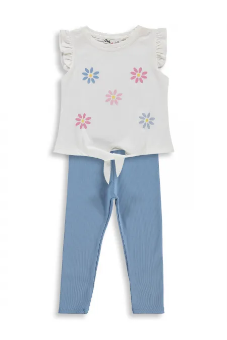 Kız Çocuk Takım 2-5 Yaş Kırık Beyaz-Açık İndigo - Paket