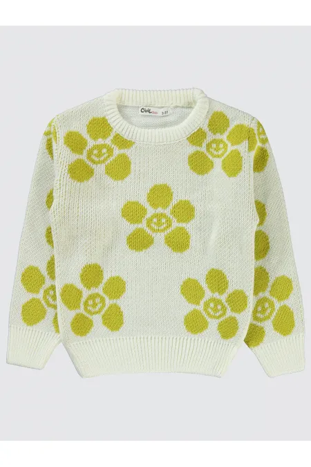 Pull pour fille de 2 à 5 ans, écru-vert - Emballage