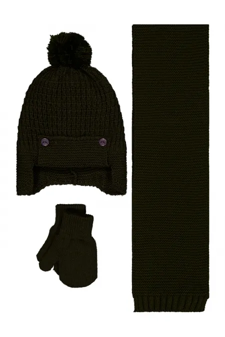 Bebek Atkı Bere Eldiven Setleri 0-24 Ay Yeşil - Paket