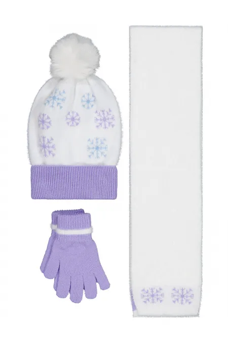 Kız Çocuk Atkı Bere Eldiven Setleri 2-5 Yaş Beyaz-Lila - Paket