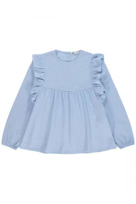 T-shirt fille, 10-13 ans, bleu ciel - Lot