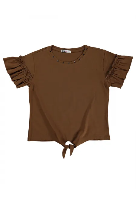 T-shirt fille, 10-13 ans, marron clair - Lot