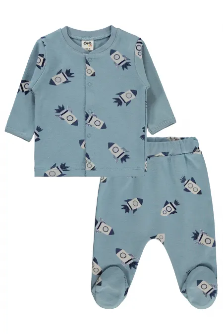 Ensemble pyjama bébé 0-24 mois bleu glacier - Emballage
