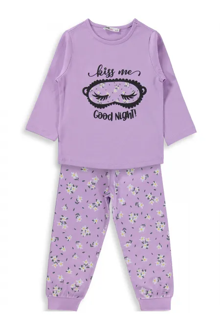 Kız Çocuk Pijama Takımı 2-5 Yaş Lila - Paket