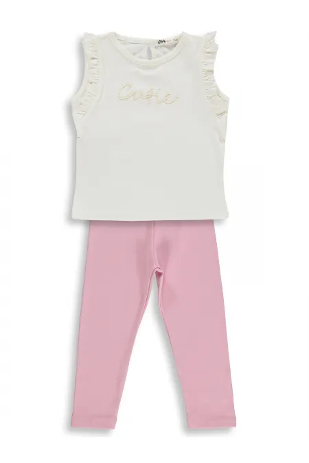 Kız Çocuk Takım 2-5 Yaş Kırık Beyaz-Koyu Pembe - Paket
