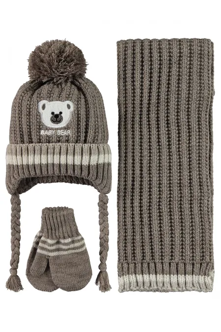 Ensemble écharpe, bonnet et gants bébé en vison 0-24 mois - Emballage