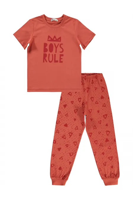 Erkek Çocuk Pijama Takımı 6-9 Yaş Kiremit - Paket
