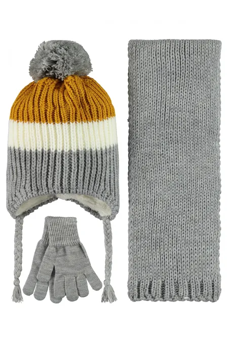 Ensemble écharpe, bonnet et gants pour garçon de 6 à 9 ans, gris - Lot