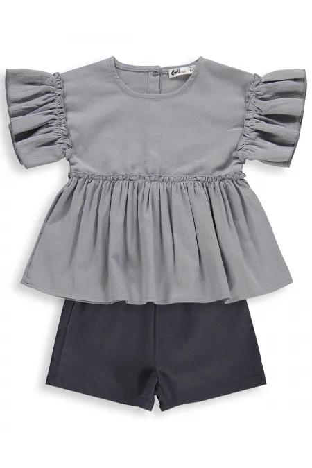 Kız Çocuk Takım 6-9 Yaş Gri - Paket