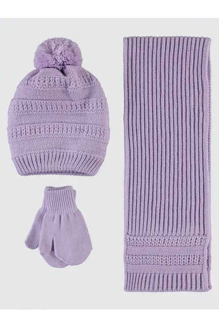 Ensemble écharpe, bonnet et gants pour fille de 2 à 5 ans, lilas - Emballage