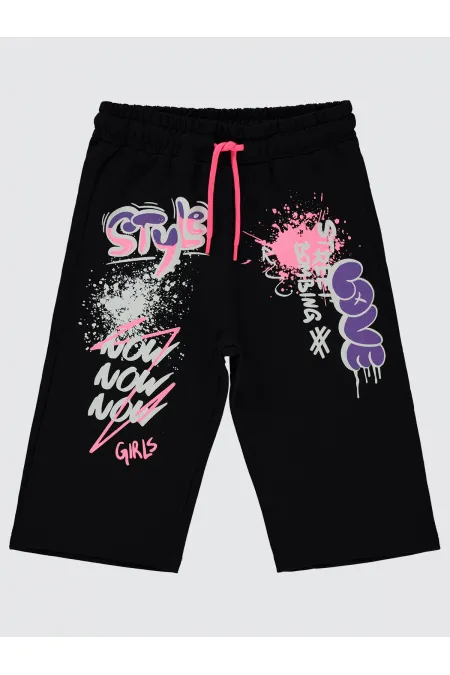 Kız Çocuk Kapri 6-9 Yaş Siyah - Paket