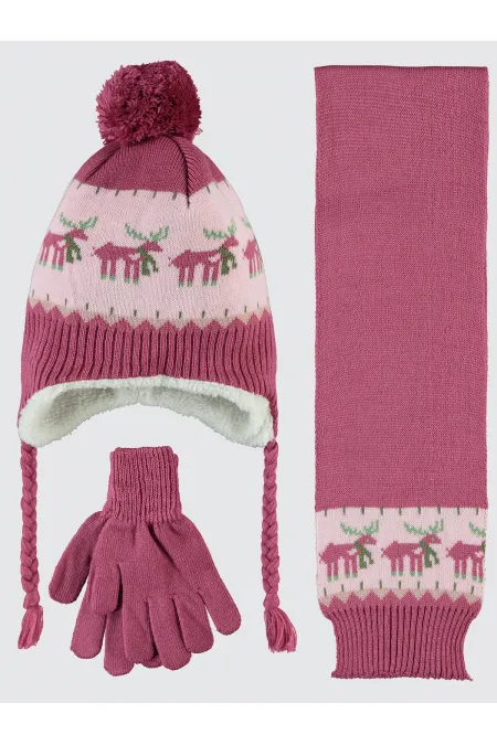Ensemble écharpe, bonnet et gants pour fille de 2 à 5 ans, couleur prune - Emballage