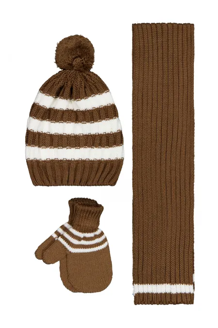 Ensemble écharpe, bonnet et gants pour bébé 0-24 mois marron - Lot