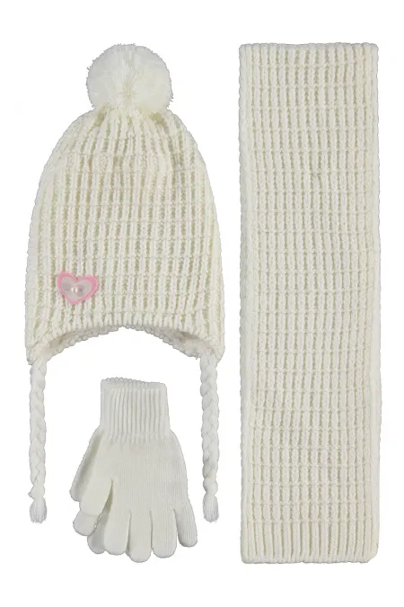 Ensemble écharpe, bonnet et gants pour fille de 2 à 5 ans, écru - Emballage