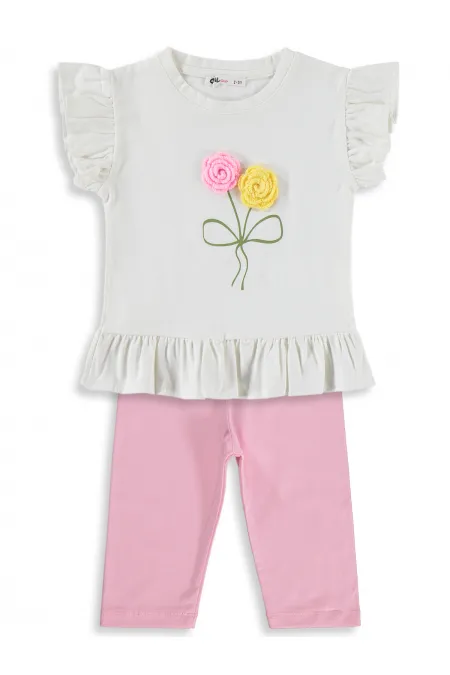 Ensemble pour fille de 2 à 5 ans, écru-rose - Emballage
