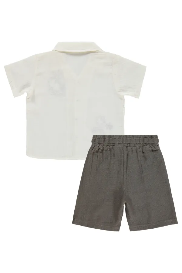 Erkek Çocuk Takım 2-5 Yaş Ekru-Kahve - Paket