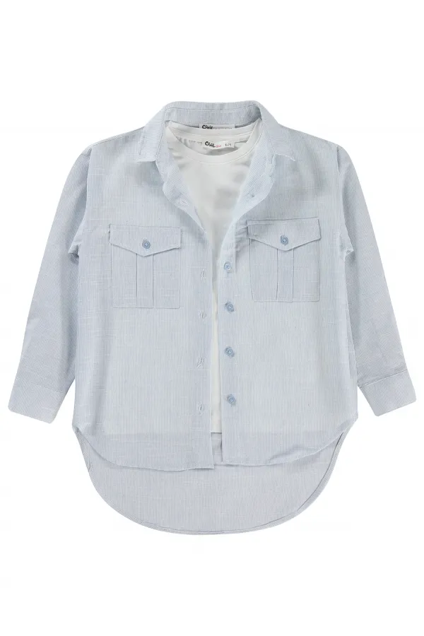 T-shirt pour fille, 10-13 ans, bleu - Lot