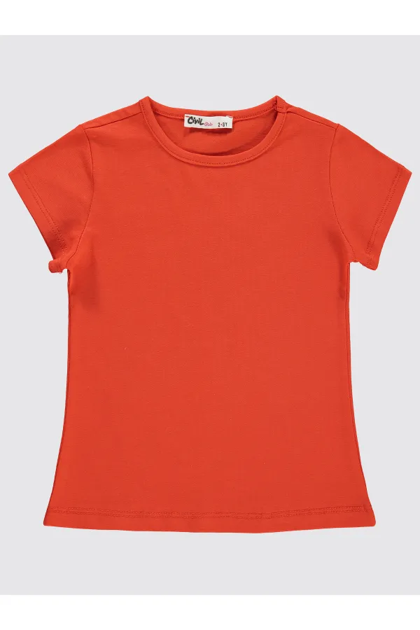Kız Çocuk Tişört 2-5 Yaş Koyu Oranj - Paket