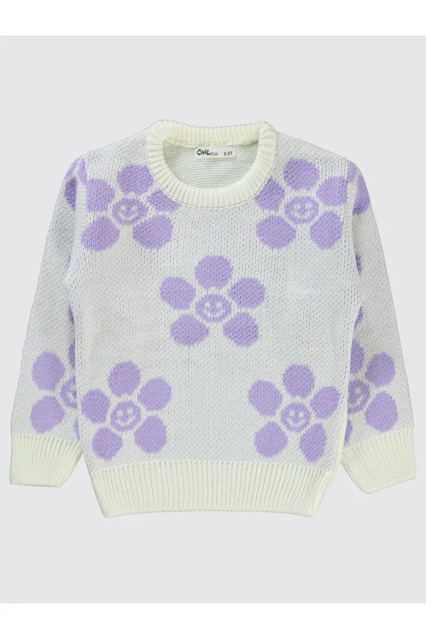 Pull pour fille de 2 à 5 ans, écru-lilas - Emballage